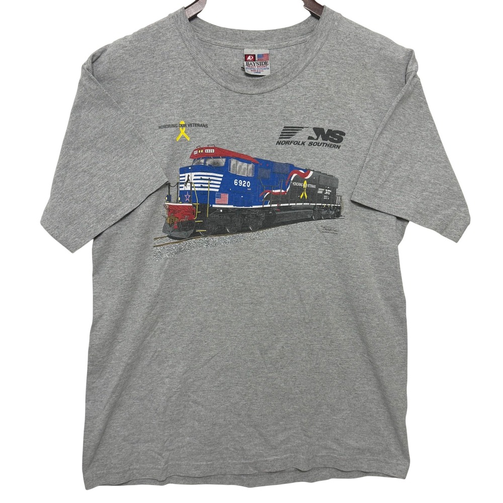 Bayside Norfolk Southern T-Shirt Mens Large Grey Excellent Veteran Locomotive